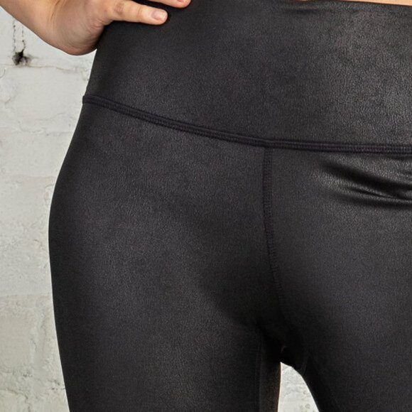 Spanx Compression Leggings, Wide Waisted Faux Leather Yoga Pants for Women - Picture 3 of 11